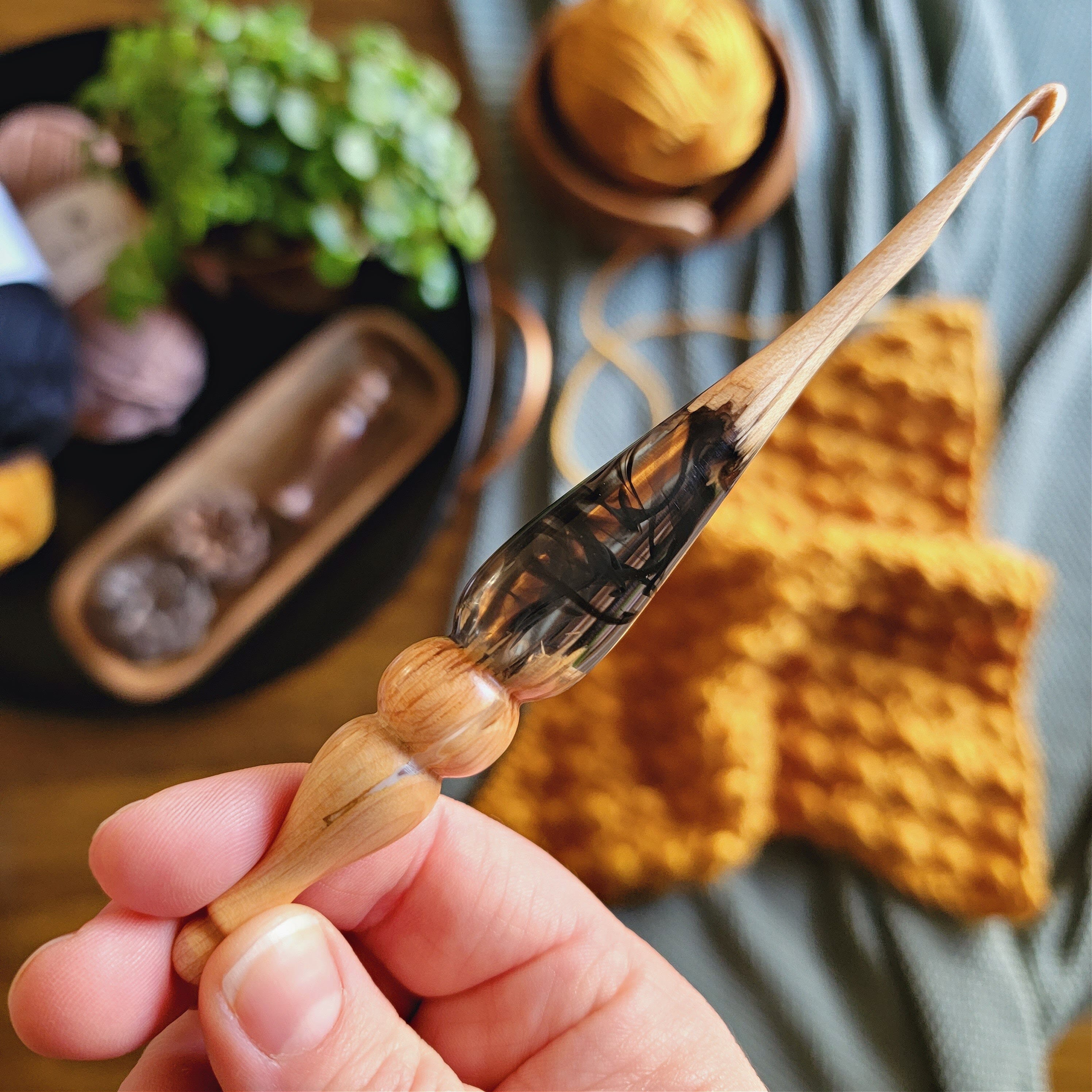 Limited Edition Acrylic + Wood Crochet Hooks (Maple + Black Swirl) LE Alpha Hook Furls