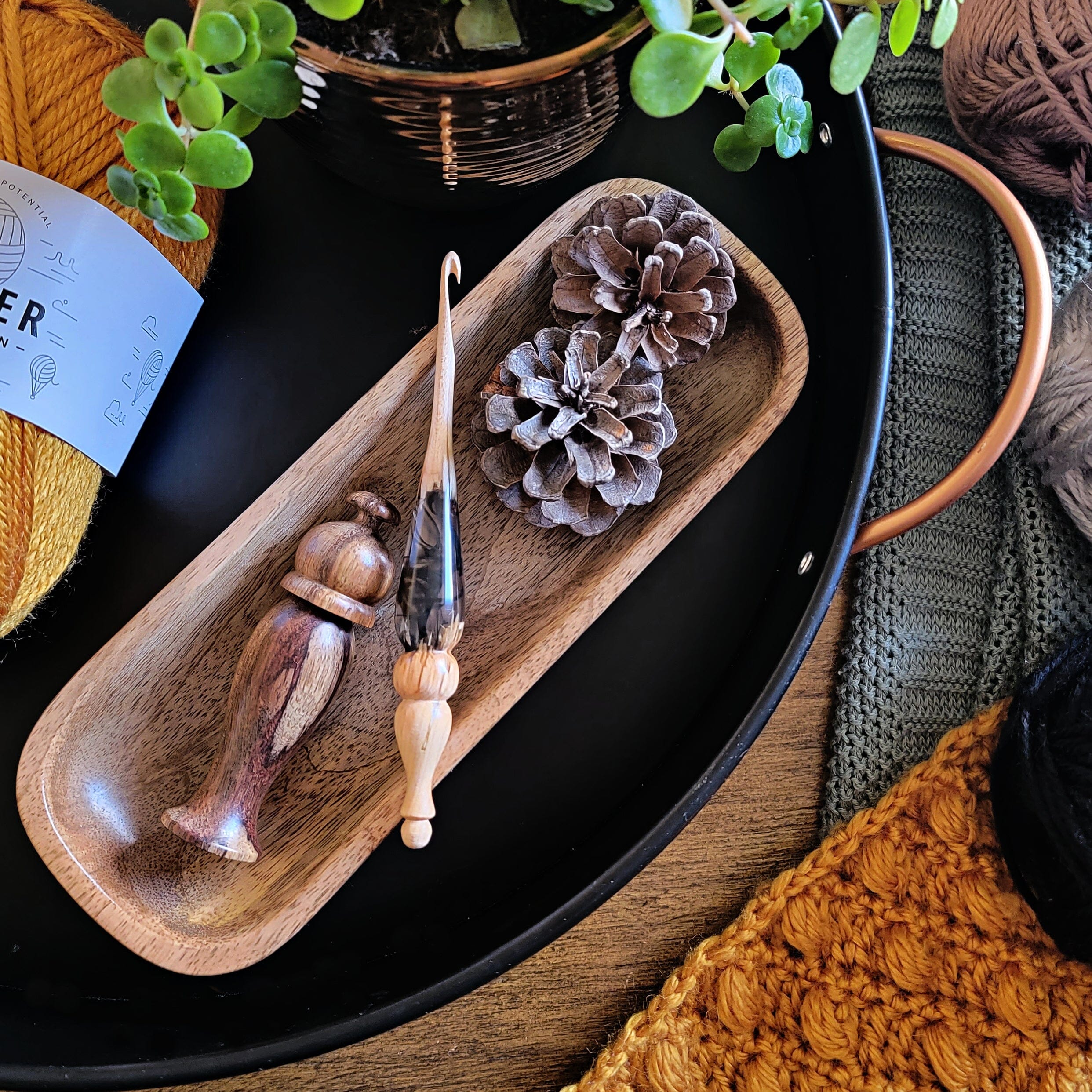 Limited Edition Acrylic + Wood Crochet Hooks (Maple + Black Swirl) LE Alpha Hook Furls