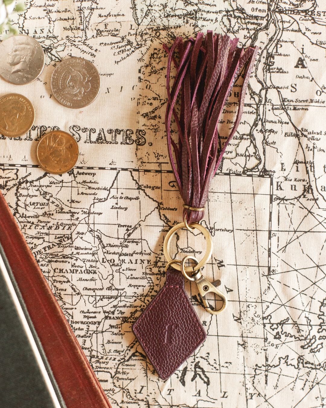 Darcy Leather Tassel Keychain Leather Accessories FurlsCrochet Plum 