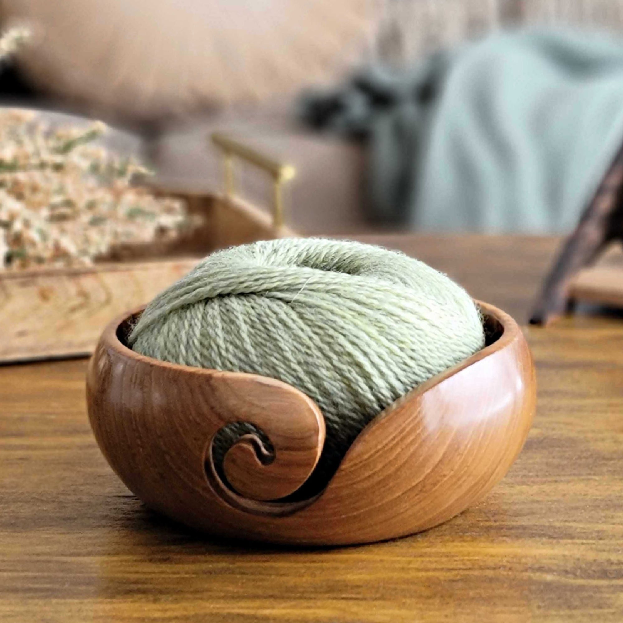Handmade Teak Wood Yarn Bowls Yarn Bowl Furls 